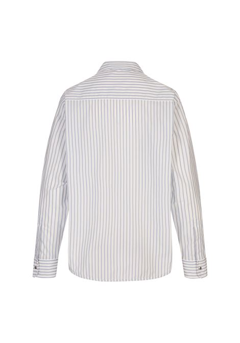 Camicia Con Zip In Nylon Bianco a Righe Azzurre MONCLER | 093-2F00016 598S1F00